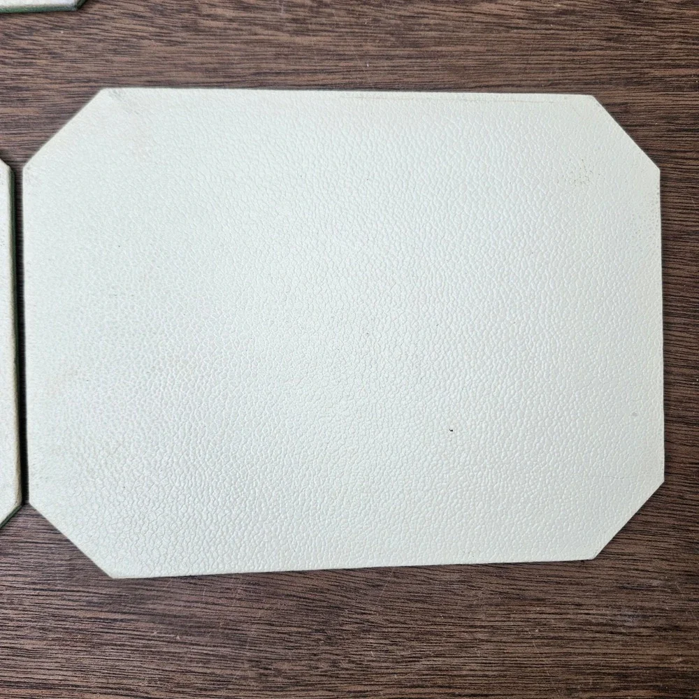 Vtg Green Floral Damask Octagon Placemats Trivets‎ Set of 3 Faux Leather Vinyl